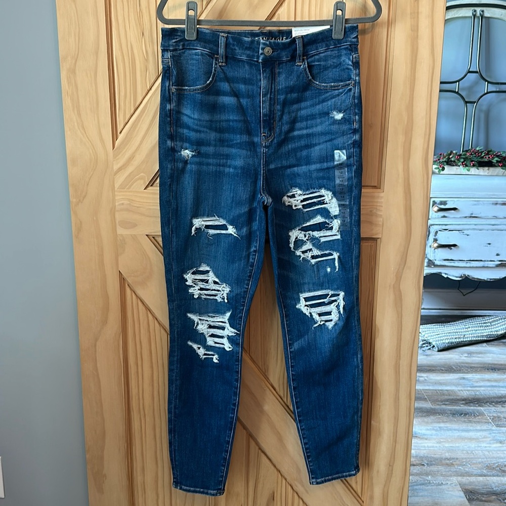 American Eagle Jeggings Curvy Super HiRise Next Level Stretch Jeans Distressed
